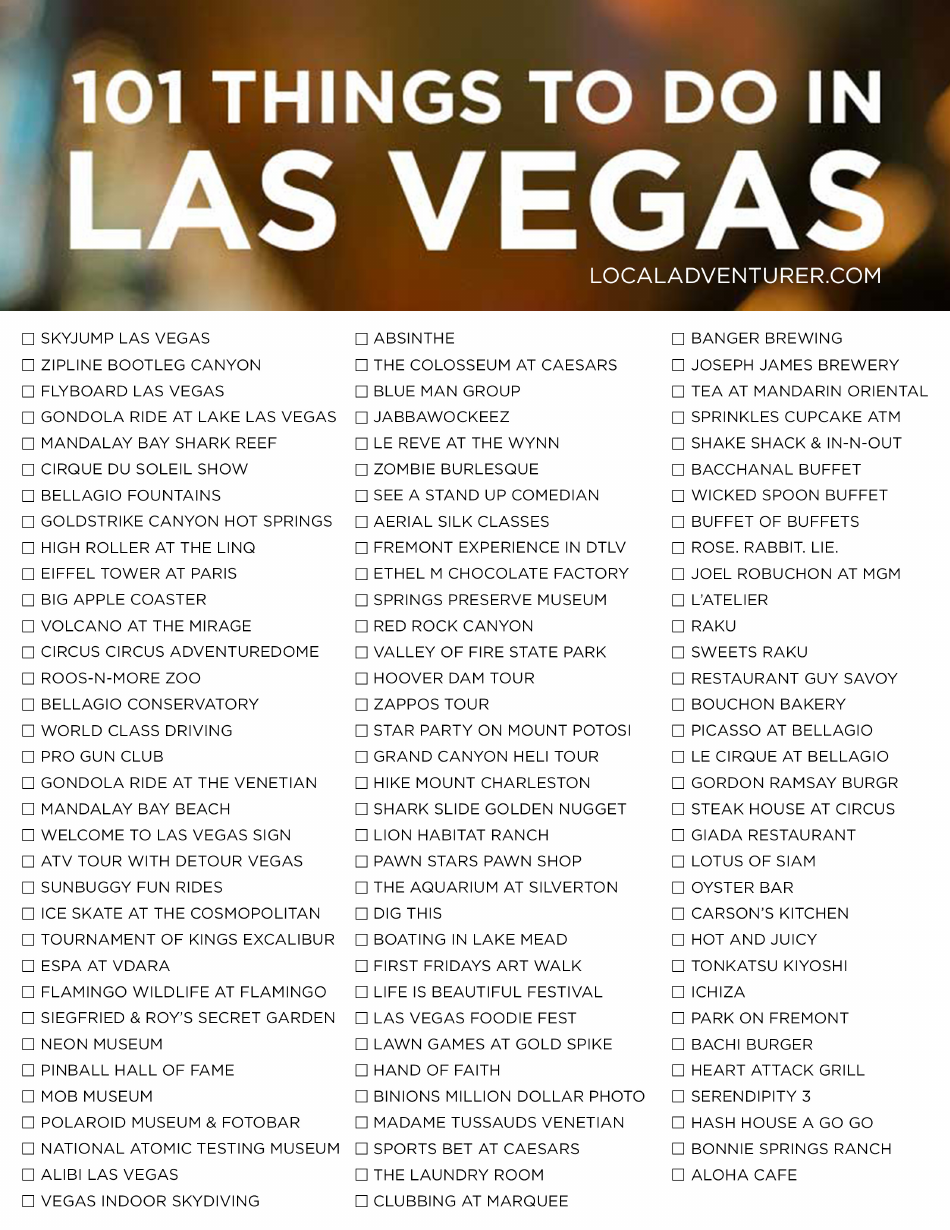 Nevada 101 Things Las Vegas Bucket List Template Download Printable PDF