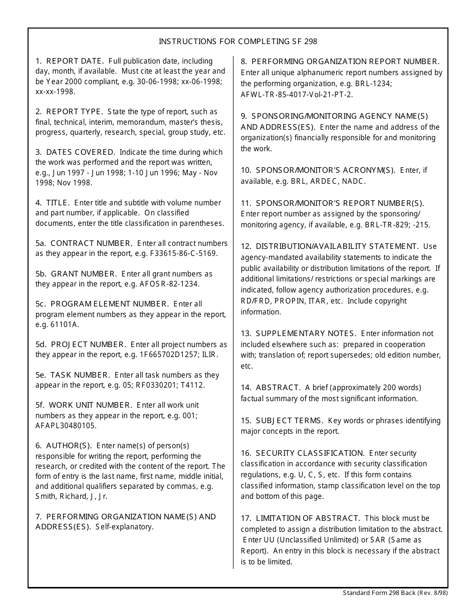 Form SF-298 Report Documentation Page, Page 2