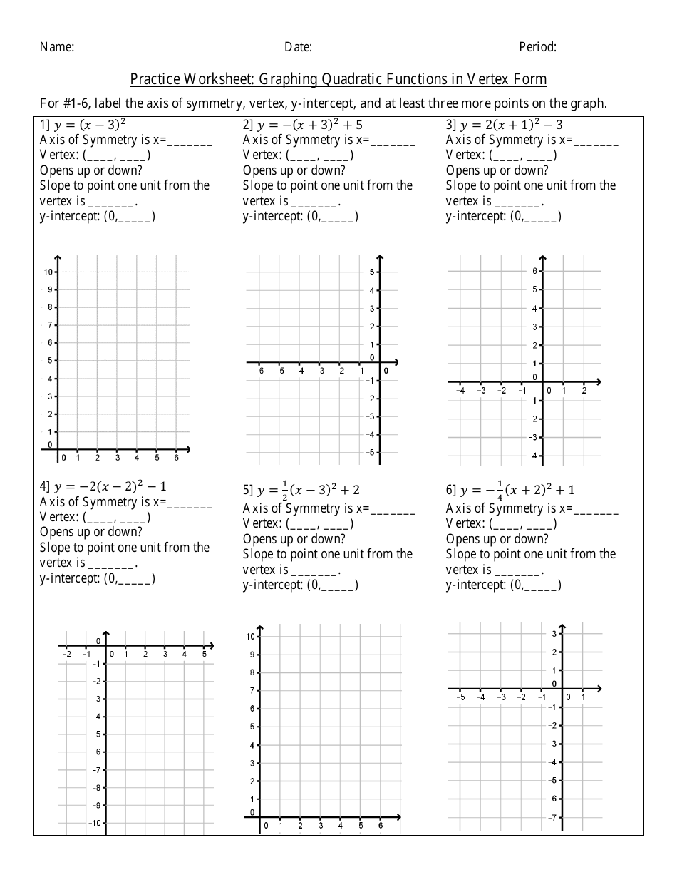 Graphing Quadratic Functions Worksheet Answers