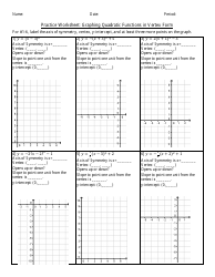 Graphing Quadratic Functions in Vertex Form Practice Worksheet With Answers