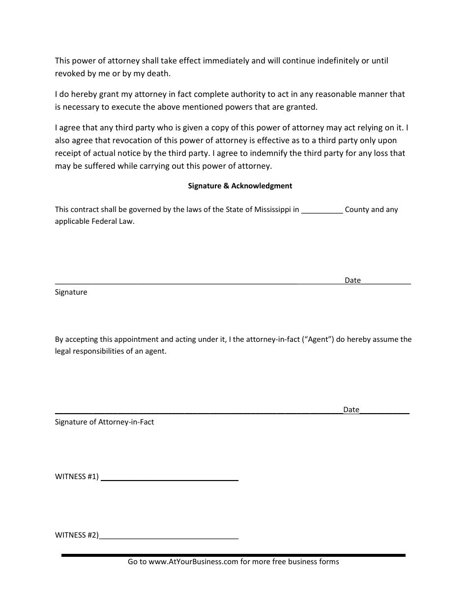 Power of Attorney Form - Mississippi, Page 3
