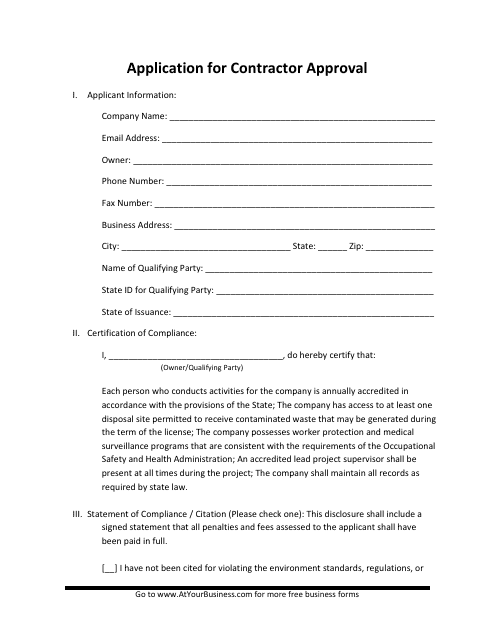 Application for Contractor Approval - Preview