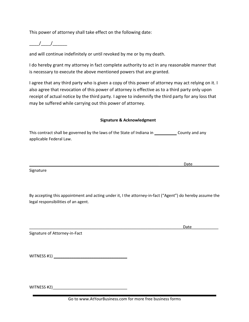 Indiana Power of Attorney Form - Fill Out, Sign Online and Download PDF ...