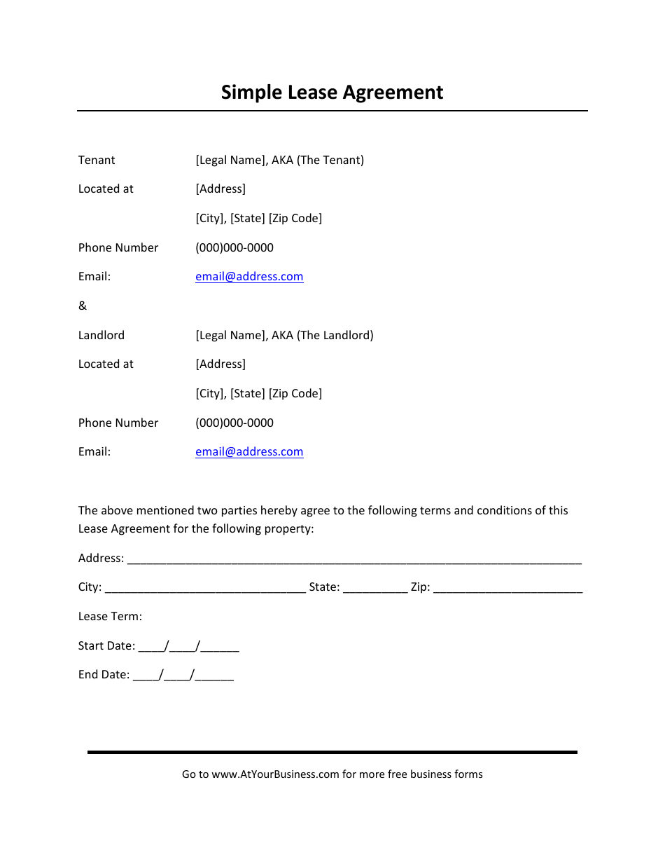 Simple Lease Agreement Template, Page 1