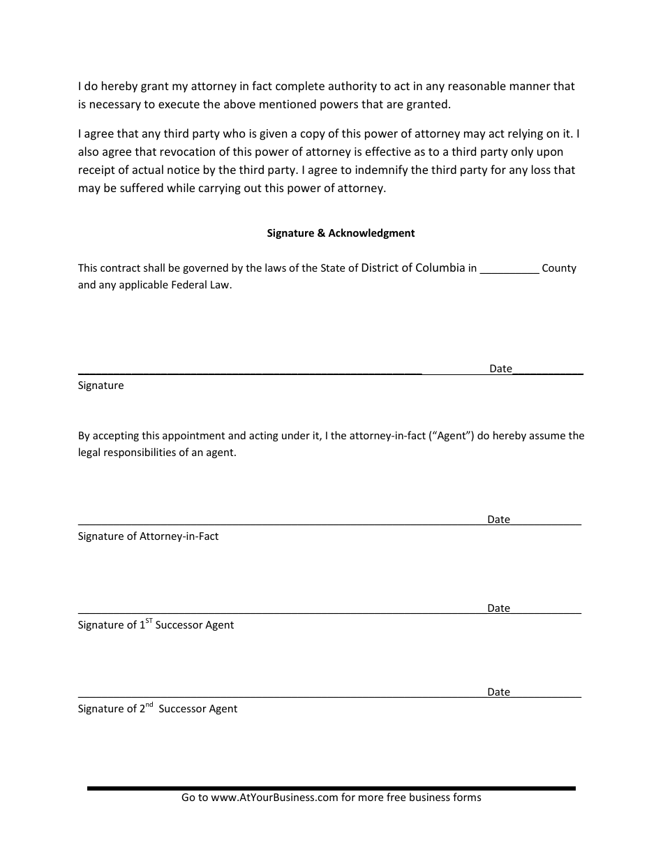 Power of Attorney Template - Washington, D.C., Page 3