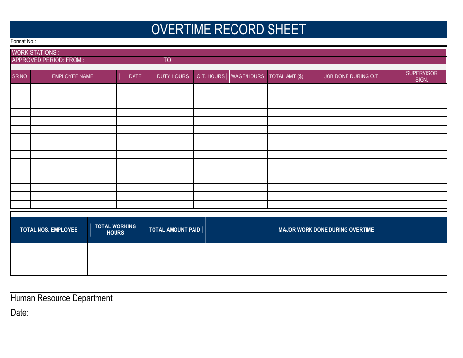 Overtime Record Spreadsheet Template