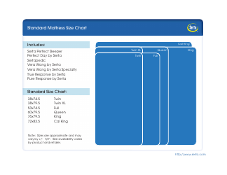 Document preview: Standard Mattress Size Chart - Serta