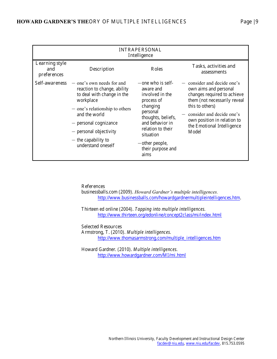 Howard Gardners Theory of Multiple Intelligences - Northern Illinois University, Page 9