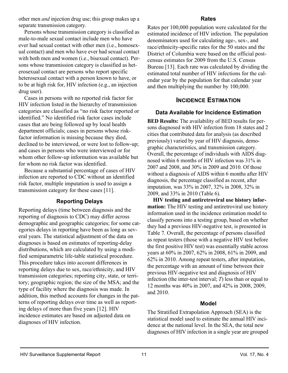 Estimated HIV Incidence in the United States, 20072010, Page 11