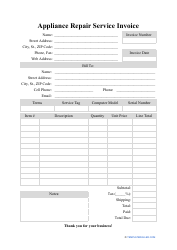 Document preview: Appliance Repair Service Invoice Template