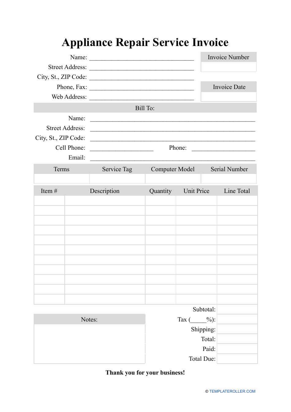 Appliance Repair Service Invoice Template Fill Out, Sign Online and