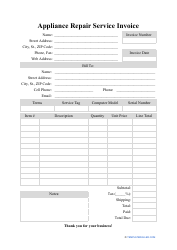 appliance repair service invoice template download printable pdf