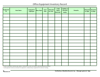 &quot;Office Equipment Inventory Record Spreadsheet Template&quot;