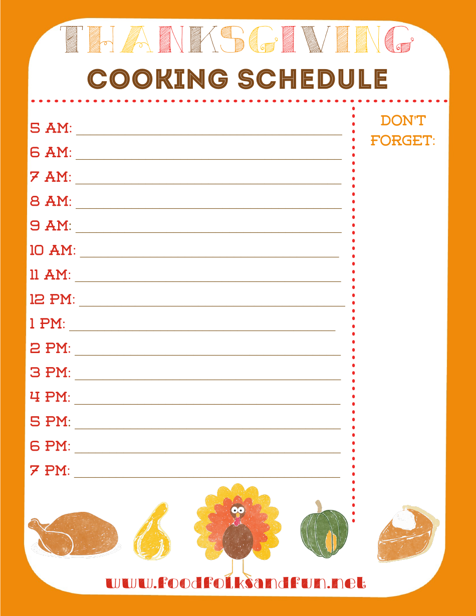Thanksgiving Cooking Schedule Template, Page 1