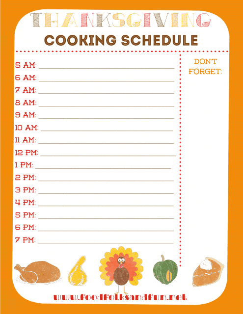Thanksgiving Cooking Schedule Template Download Pdf