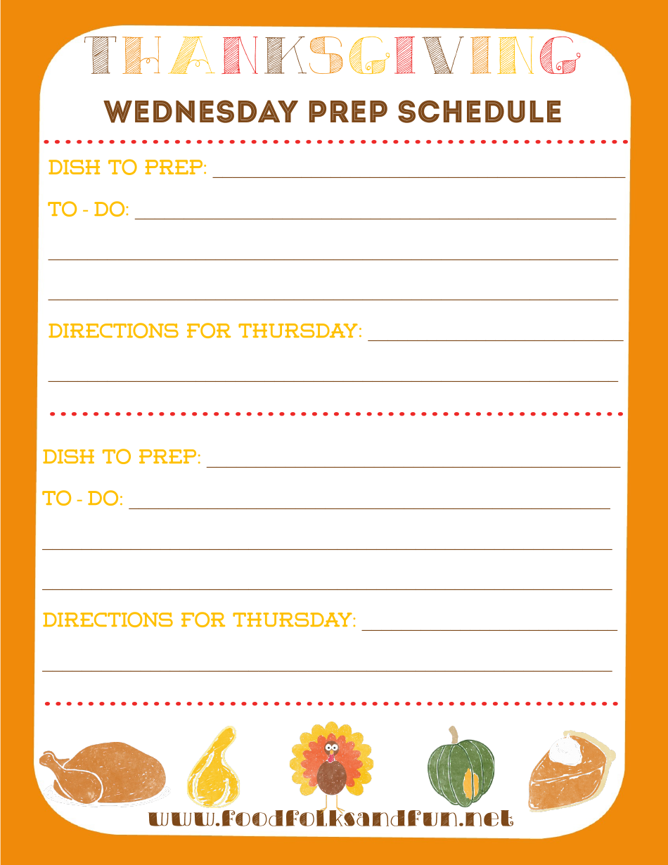 Thanksgiving Wednesday Prep Schedule Template - Plan your Thanksgiving dinner preparations with this organized and efficient schedule template.