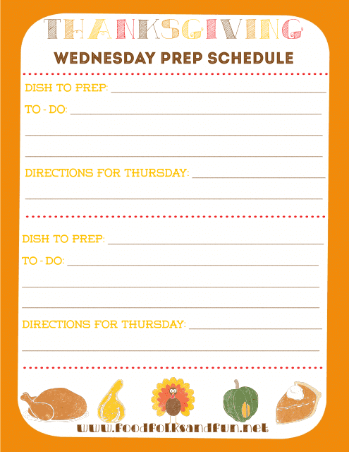 &quot;Thanksgiving Wednesday Prep Schedule Template&quot; Download Pdf