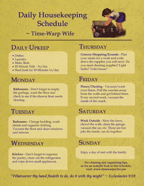 Daily Housekeeping Schedule Template Download Printable PDF 