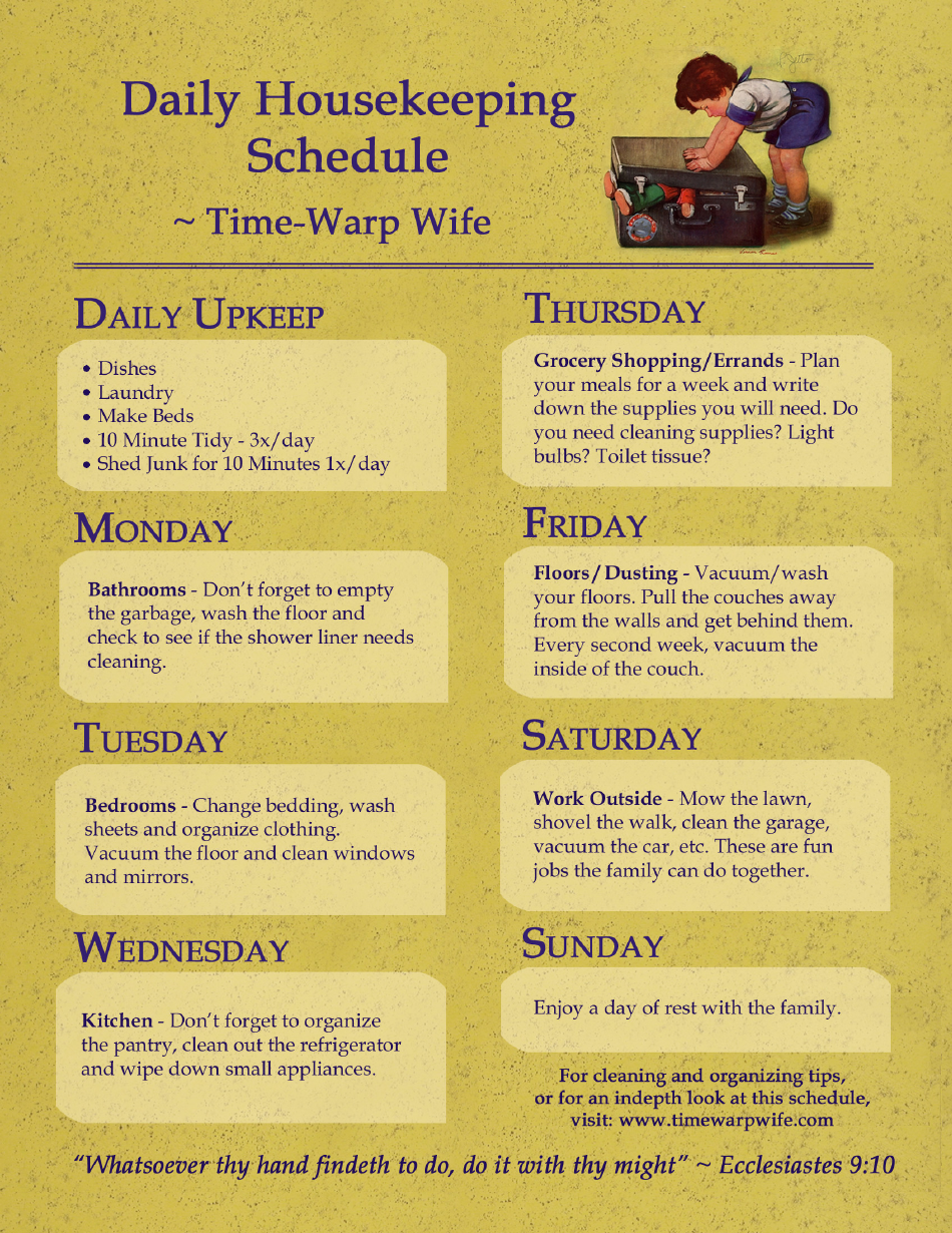 Daily Housekeeping Schedule Template