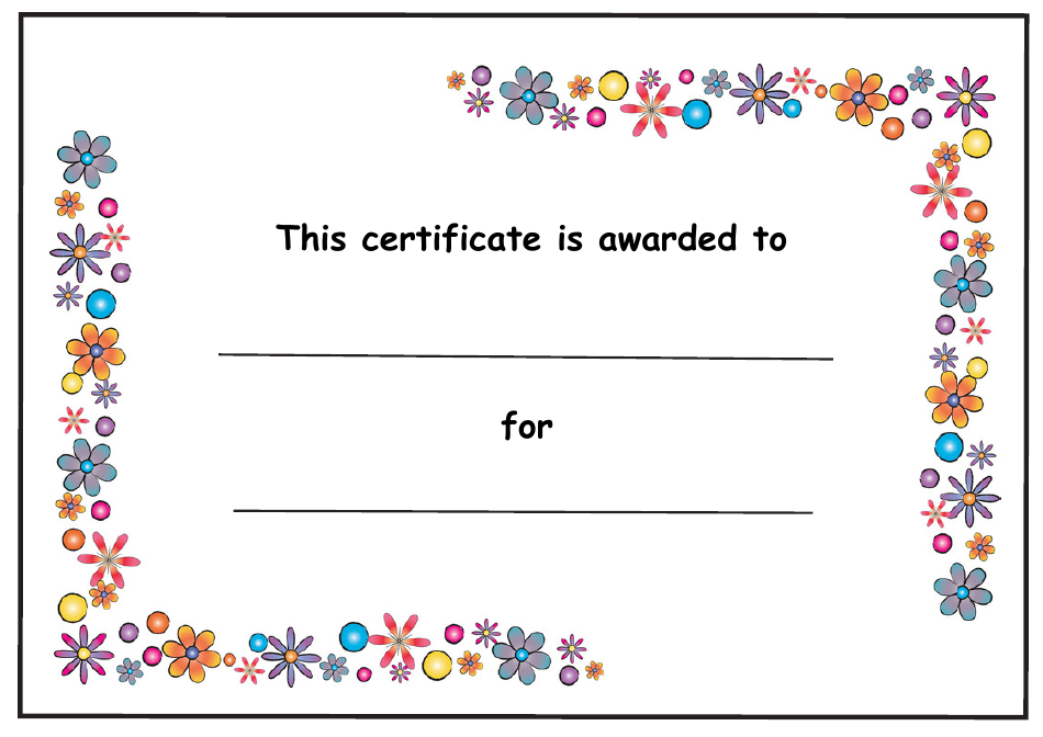 Flowery Kids Award Certificate Template Image