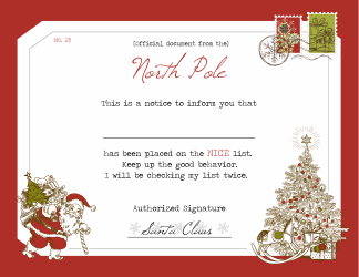 Santa&#039;s Notice Certificate Template