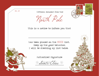 Document preview: Santa's Notice Certificate Template