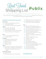 Document preview: Shopping List Template - Real Food Publix