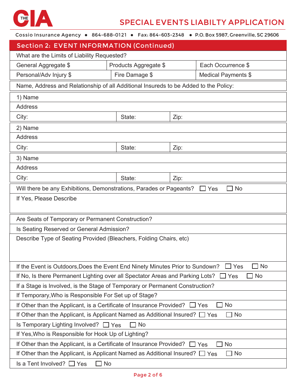 Special Events Liabilty Application Form - Cia - Fill Out, Sign Online ...