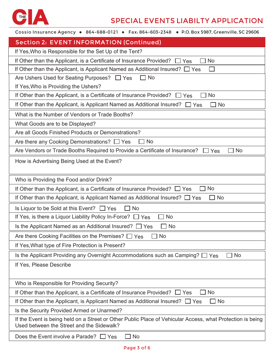 Special Events Liabilty Application Form - Cia, Page 3