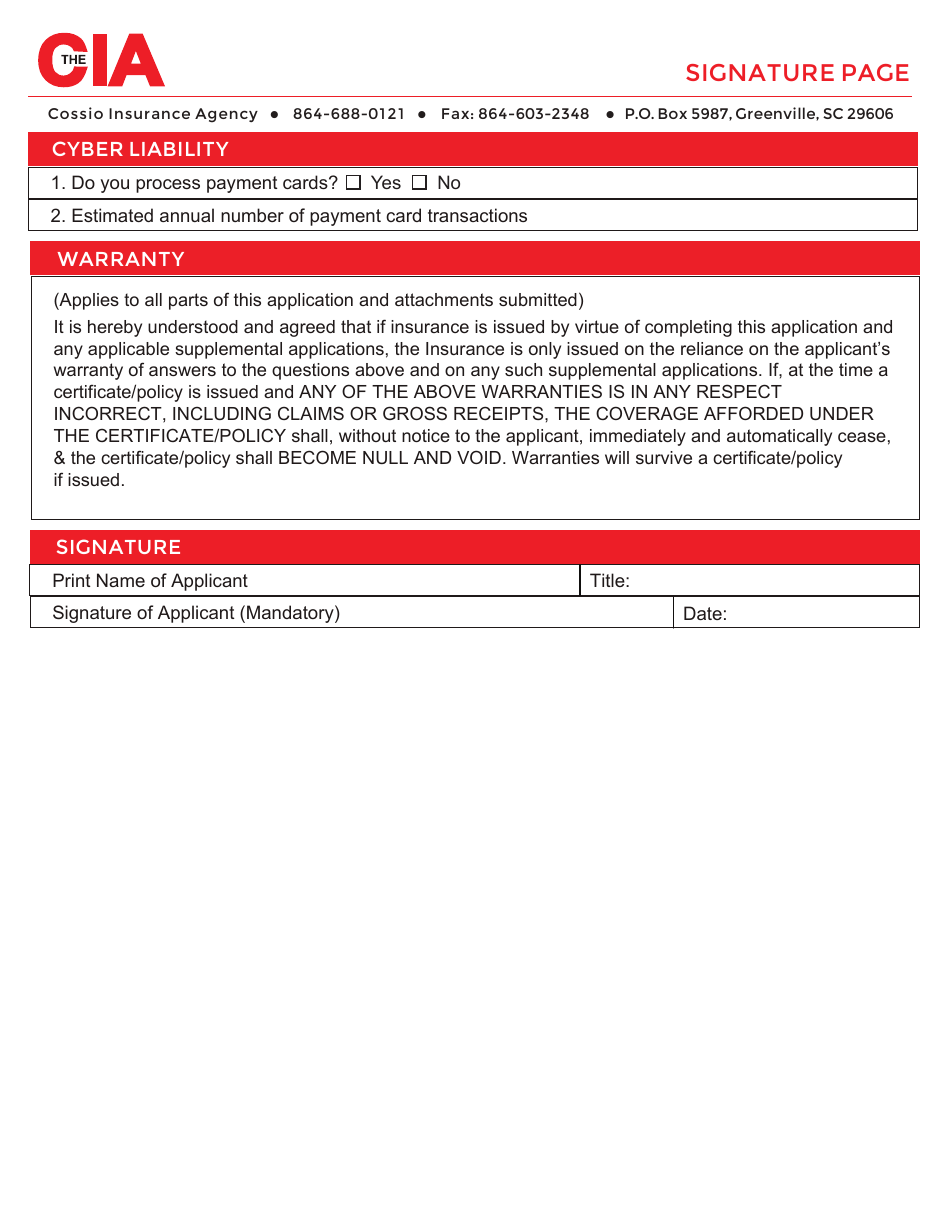Special Events Liabilty Application Form - Cia, Page 5