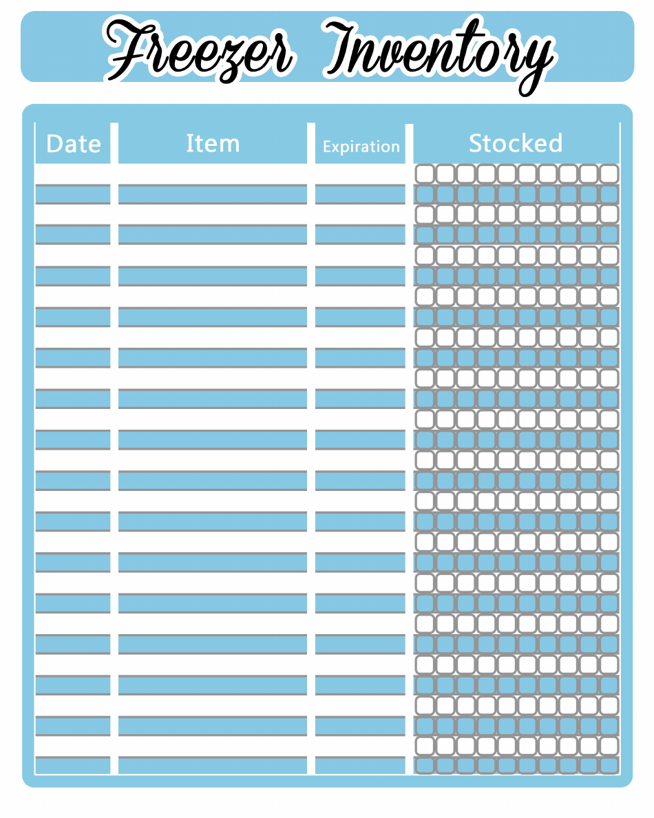 Freezer Inventory Spreadsheet Template - Blue / White, Page 1