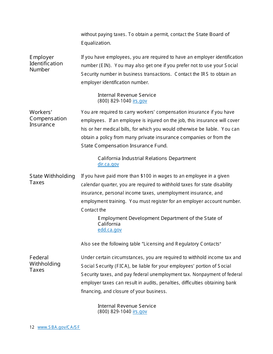 Small Business Start-Up Guide for Northern California, Page 12