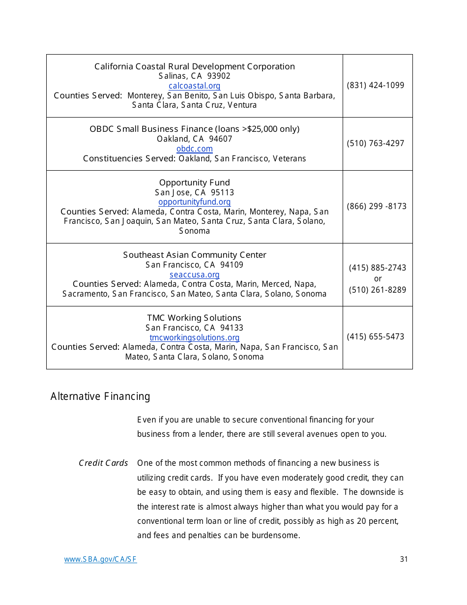 Small Business Start-Up Guide for Northern California, Page 31
