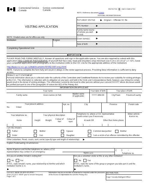 Form CSC/SCC0653e Visiting Application Form - Canada