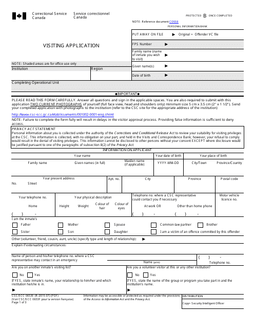Form CSC/SCC 0653e Download Printable PDF, Visiting Application Form ...