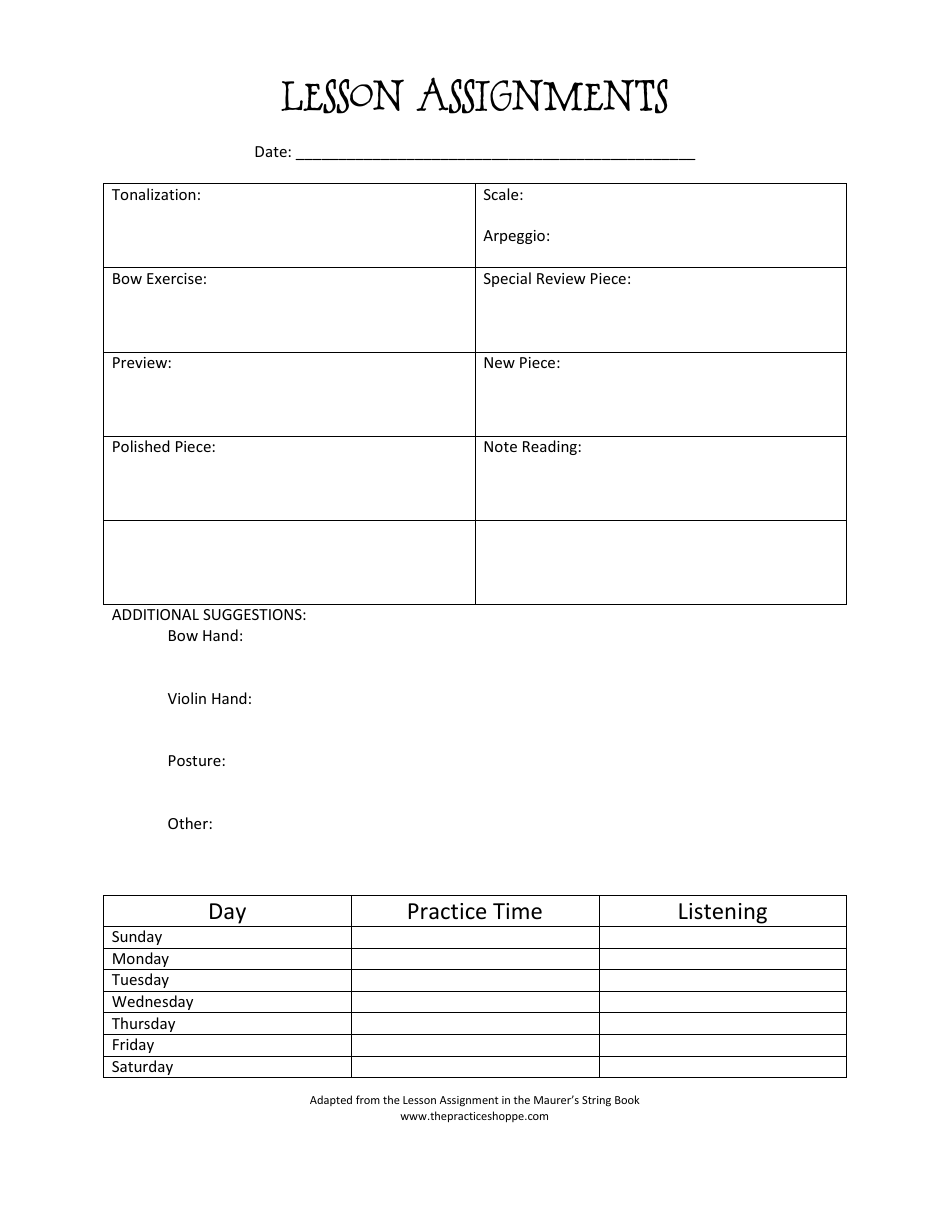 Violin Lesson Assignment Sheet Template Image Preview