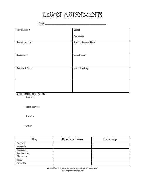 Violin Lesson Assignment Sheet Template