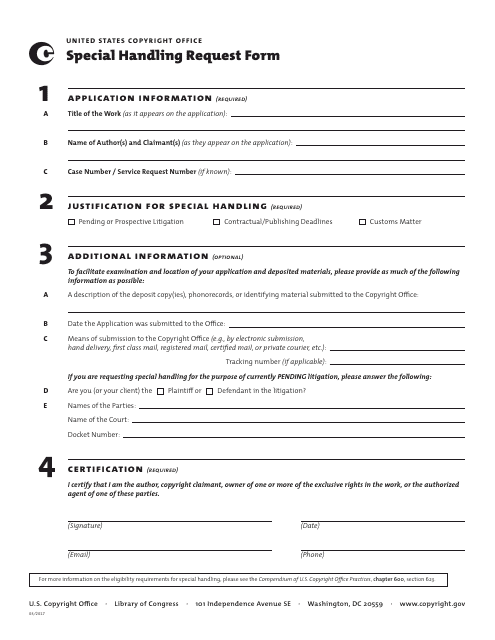 Special Handling Request Form