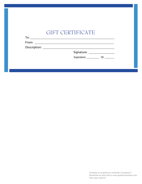 &quot;Gift Certificate Template - Blue Border&quot; Download Pdf