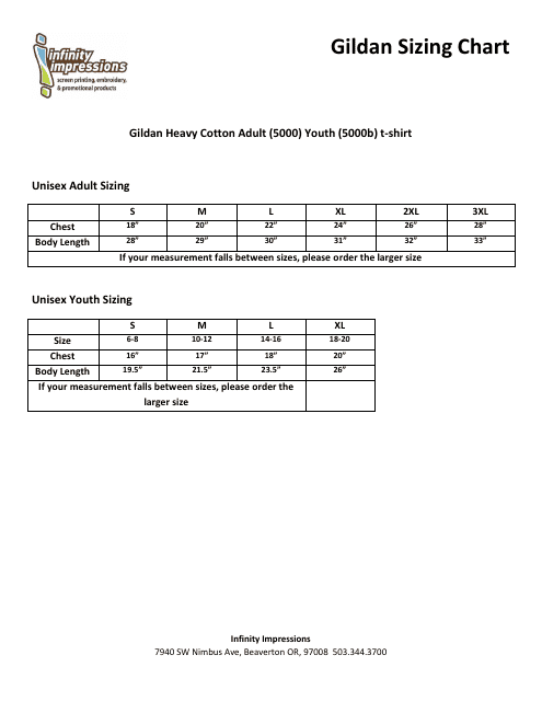 gildan heavy t shirt size chart