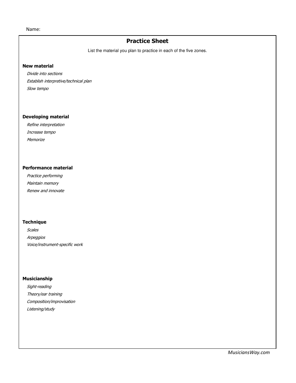 Blank Practice Sheet Template
