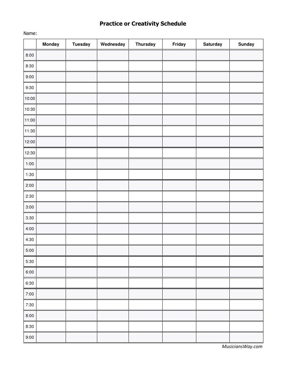 Practice or Creativity Schedule Template Download Printable PDF ...