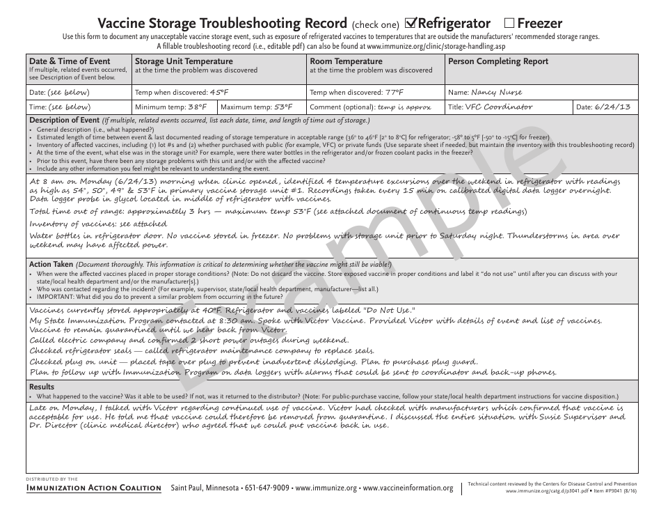 Fahrenheit Temperature Log for Refrigerator (Vaccine Storage) - Immunization Action Coalition, Page 4