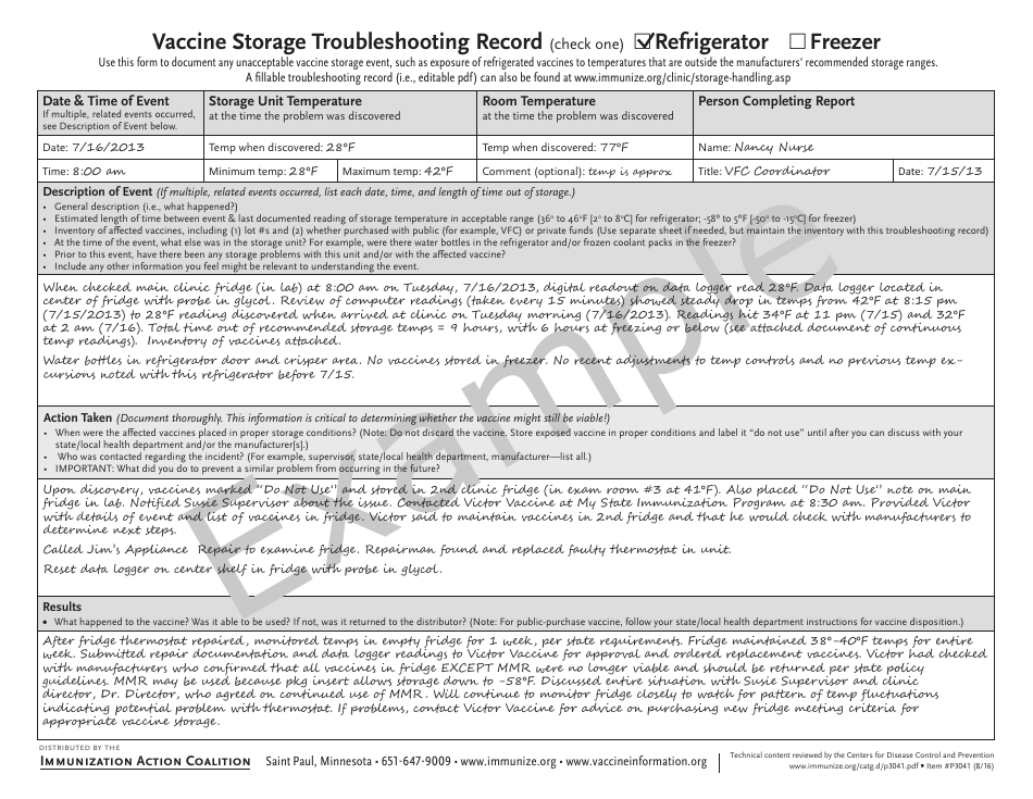 Fahrenheit Temperature Log for Refrigerator (Vaccine Storage) - Immunization Action Coalition, Page 5