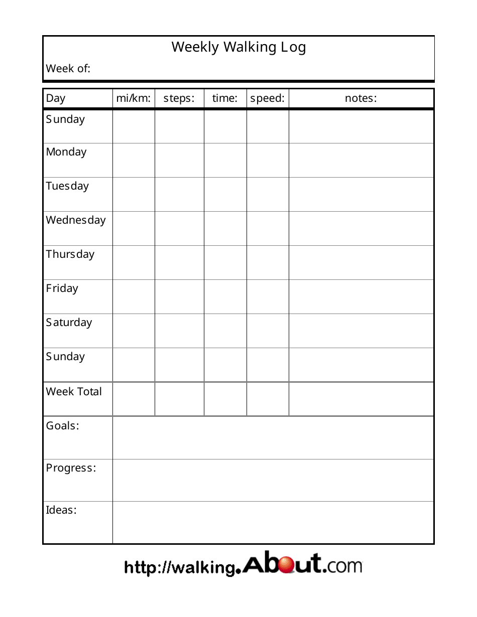 Weekly Walking Log Template Download Printable PDF | Templateroller