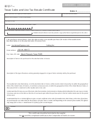 Form 01-339 &quot;Texas Sales and Use Tax Resale Certificate&quot; - Texas