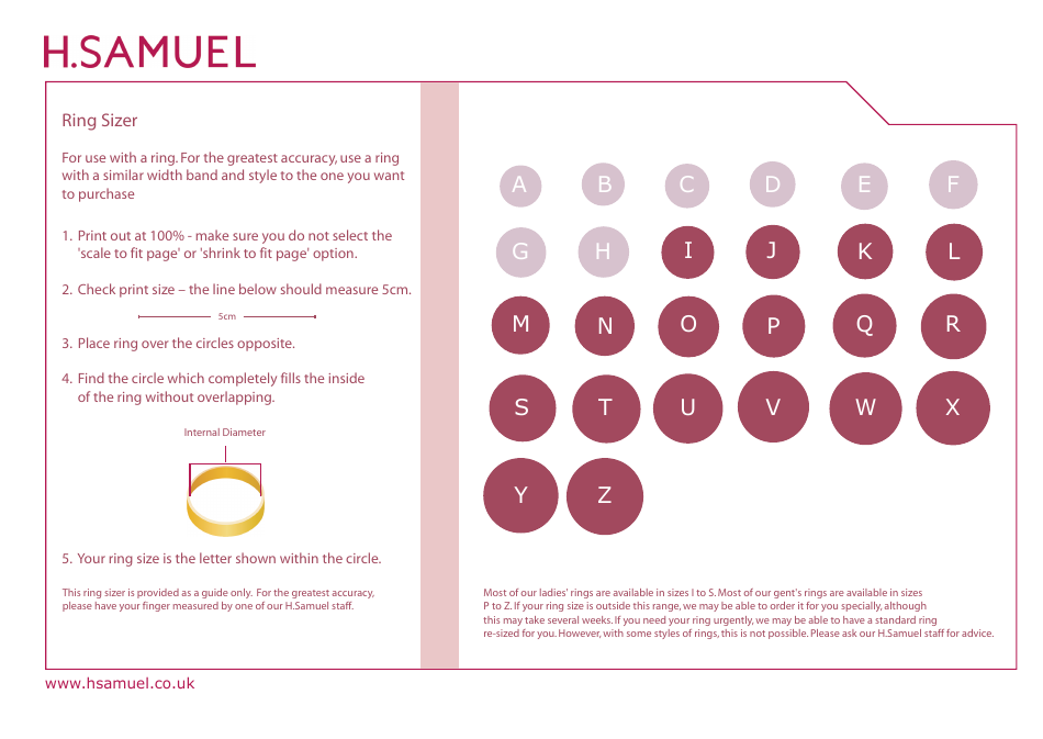 Ring Sizer Chart - A free and convenient tool to determine your perfect ring size at H. Samuel.