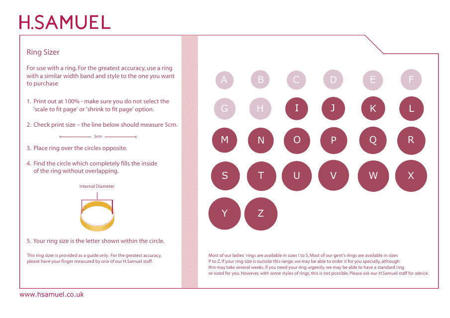 Ring Sizer Chart - H. Samuel