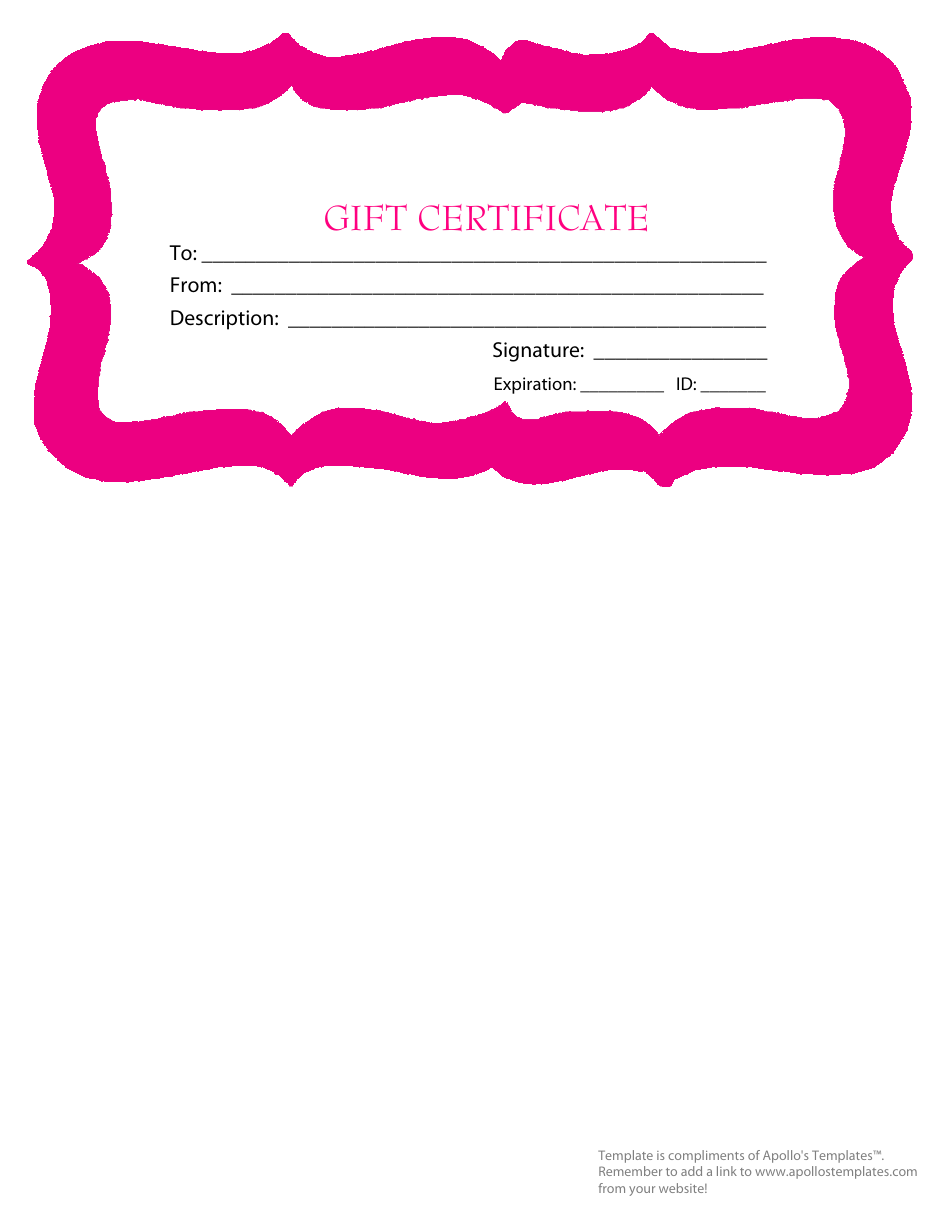 Gift Certificate Template - Pink Border Download Fillable PDF Intended For Fillable Gift Certificate Template Free