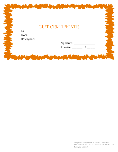 Gift Certificate Template with Orange Border